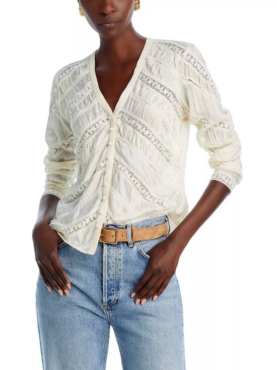 LoveShackFancy Tops - NEW LOVESHACKFANCY Womens Tandra Romantic V-Neck Blouse Size 4 Antique White
